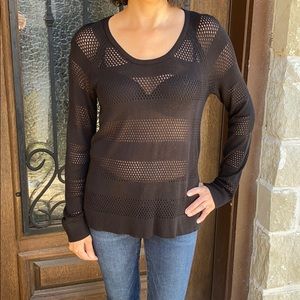 Rag & Bone/Jean Black Sheer Crew Neck Sweater